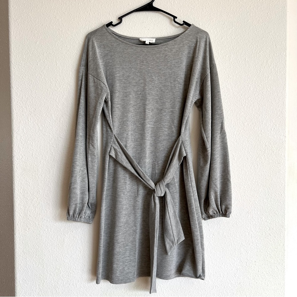 Paris to Jena Long Sleeve Front Tie Shirt Dress